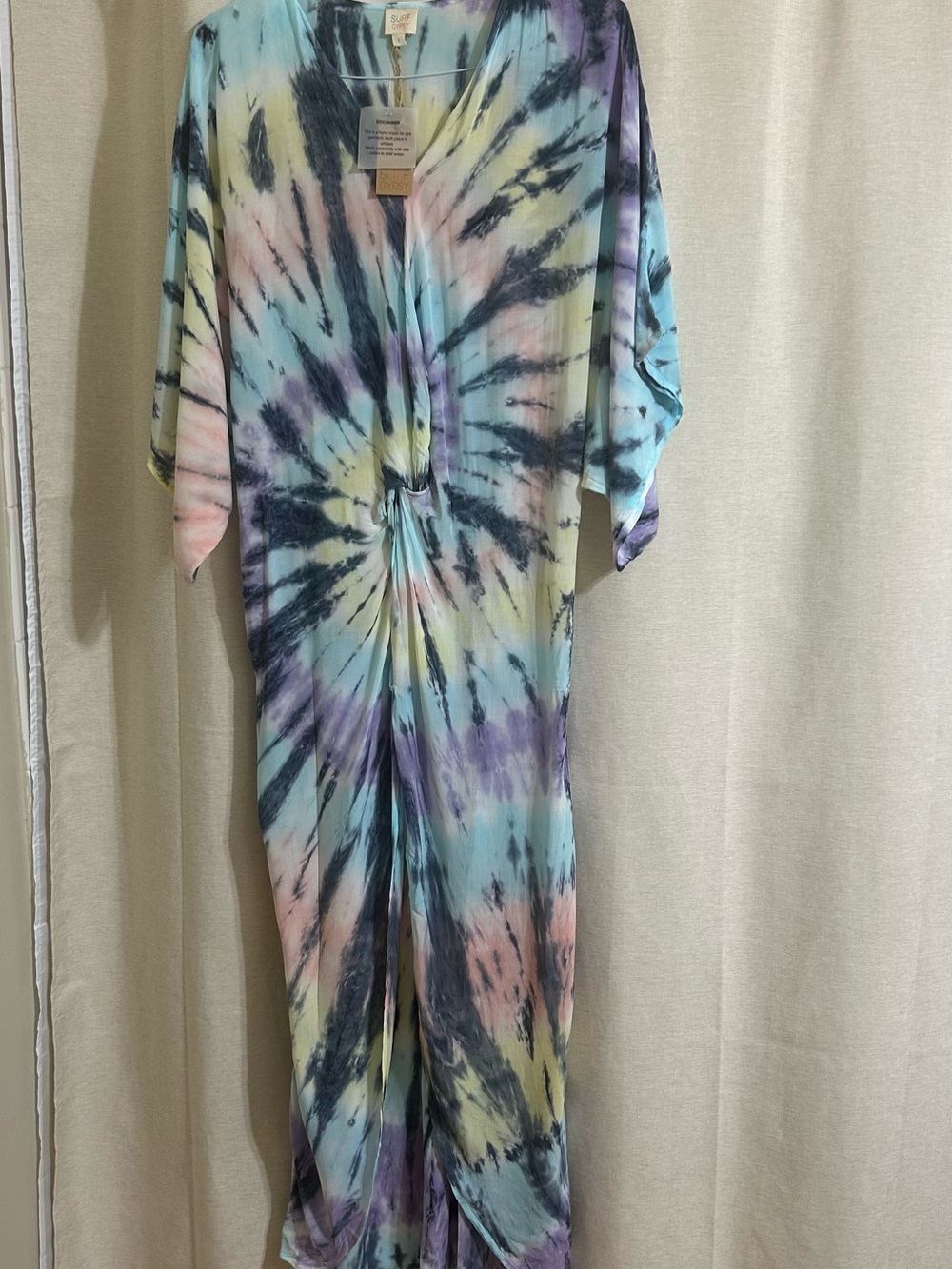 Surf Gypsy Pastel Tie-Dye Maxi Dress in Blue, Purple, Yellow, Pink - Picture 6 of 9